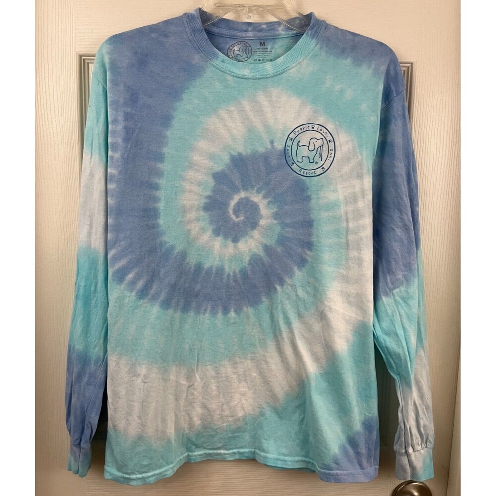PUPPY LOVE Rescue Save - Blue Tie Dye Long Sleeve Cotton Knit T-SHIRT Top size M